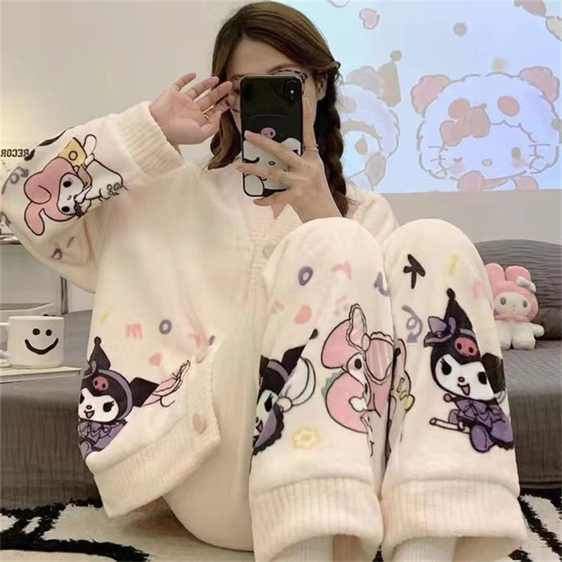 Cute Sanrio Flannel Pullover Warm Thick Pajamas