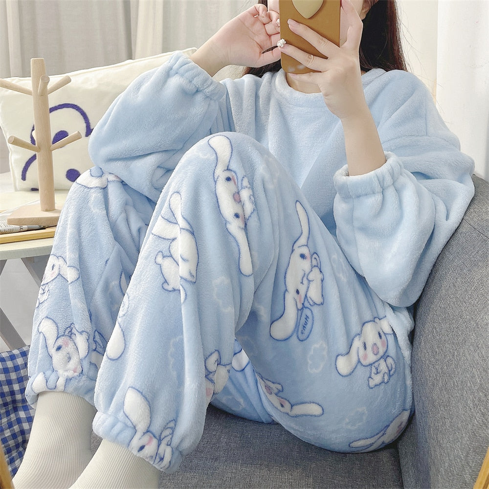 Cute Sanrio Flannel Pullover Warm Thick Pajamas