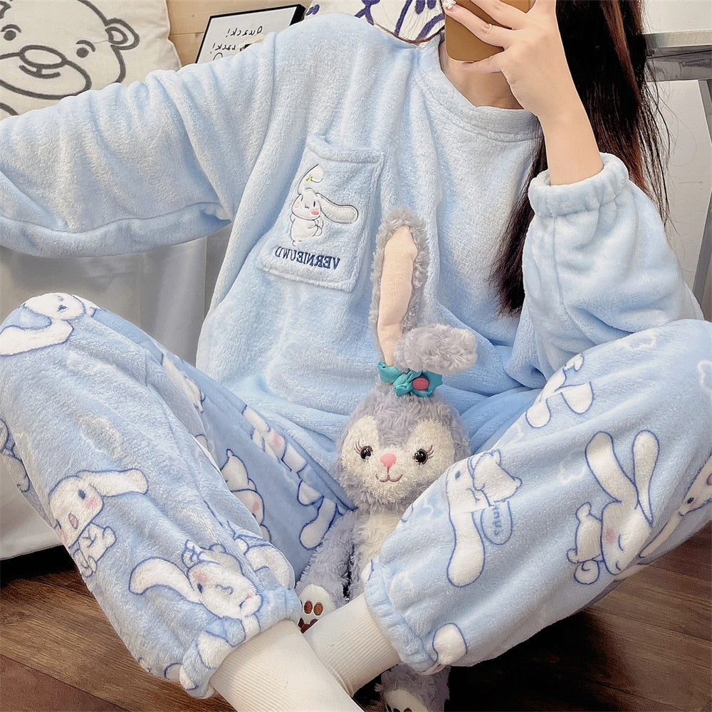 Cute Sanrio Flannel Pullover Warm Thick Pajamas