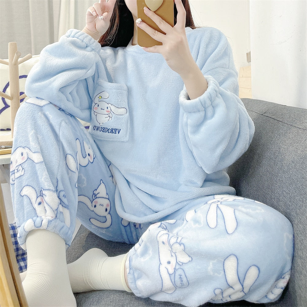 Cute Sanrio Flannel Pullover Warm Thick Pajamas